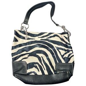 Chic Zebra Print Shoulder Bag Black White Faux Leather Hobo Purse Handbag